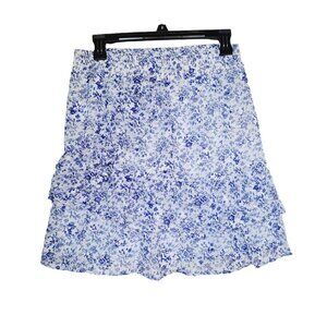 ❤️❤️❤️Autres Filles Sz M Women mini Skirt Tube white blue Floral ruffle Tiered